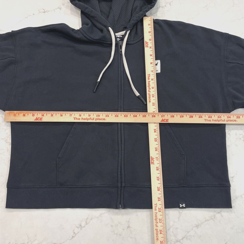 Under Armour Project Rock Crop Cropped Hoodie Womens Medium Black Full Zip - Picture 6 of 11